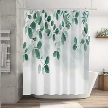 Штора для душу M&W DAS DESIGN з поліестеру, листя зелені та золота, водовідштовхувальна, антигрибкова, з кільцями 180x200 см