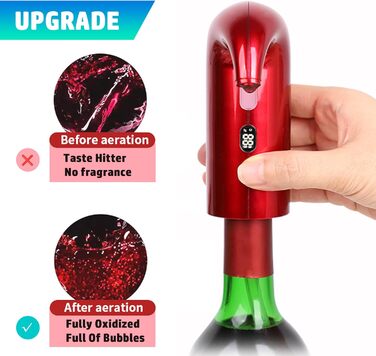 Electric Wine Aerator Pourer, Portable One-Touch Wine Decanter and Wine Dispenser Pump for Red and White Wine Multi-Smart Automatic Wine Oxidation Dispenser, USB Rechargeable (Rot01)
