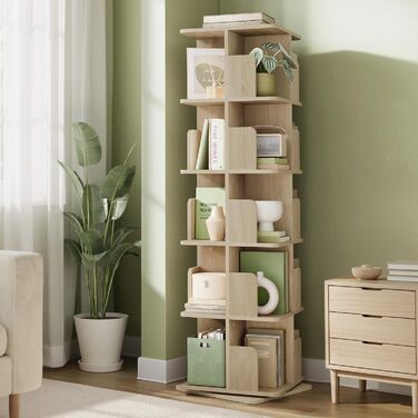 EUGAD Swivel Bookshelf Room Divider Standing Shelf Rotating Shelf Office Shelf Decorative Shelf 360° Freely Swivelable with 4 Levels MDF 39.5x128x39.5 cm 4 Levels (39.5W x 128H x 39.5D cm) (5 Levels (40W x 155H x 40D cm), Light Oak)