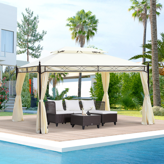 Outsunny Luxury Gazebo Garden Gazebo 3x4 m Cream, Party Tent Event Tent Garden Tent Pagoda for Garden & Terrace