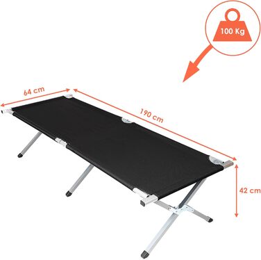 Кемпінгове ліжко Spetebo XXL, чорне, розкладне, 190 x 64 см, до 100 кг. Ідеально для відпочинку, подорожей, фестивалів та риболовлі.