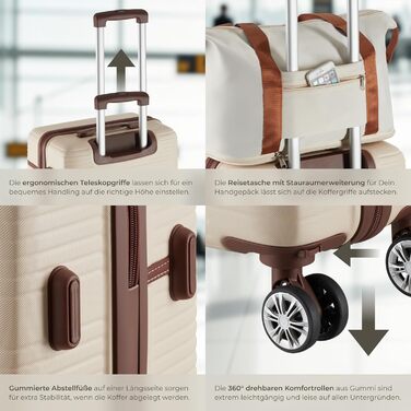 Набір валіз Tectake® 13 предметів: валіза, сумка, ролери, 3 великі валізи з TSA замком (кремовий)