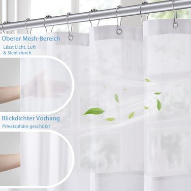 Водонепроникна штора для душу з льоном та вікном (183x183 см), біла - 12 гачків з нержавіючої сталі, утяжелений край, тканинна штора для ванни, машинне прання