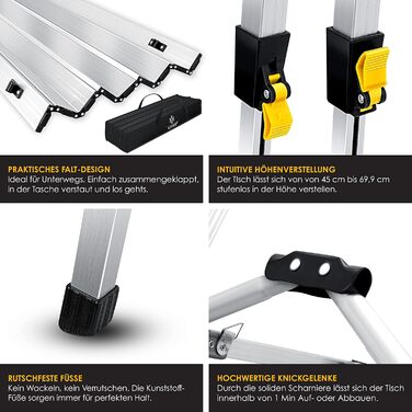 Складний кемпінговий стіл KESSER® з алюмінієвим каркасом 90x53 см, до 100 кг, з сумкою для транспортування (сріблястий)