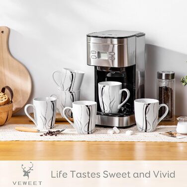 VEWEET Porcelain Coffee Cups 'Fiona' 6-Piece Set | Capacity 350 ml, Height 10.2 cm | Complement to the 'Fiona' tableware set | Coffee cups and teacups for 6 people