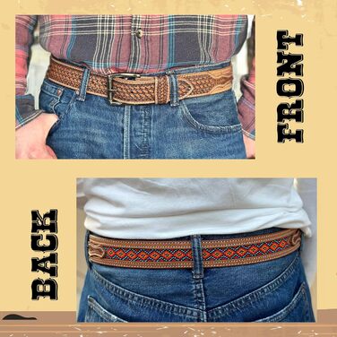 Чоловічий шкіряний ремінь Daniel's Artplanet з повного зерна, ручної роботи, з перлами, ковбойський ремінь з знімною пряжкою, 3.8 см (36 розмір, підходить на 34-й джинсовий розмір), коричневий