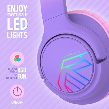 Дитячі навушники PowerLocus Bobo Bluetooth з обмеженням гучності, LED-підсвічуванням, складні, з мікрофоном (фіолетовий)