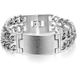 Чоловічий браслет JewelryWe з хрестом, англійська Біблія, молитва, нержавіюча сталь, ланцюжок, подарунок для чоловіків (срібляний, 23 мм)