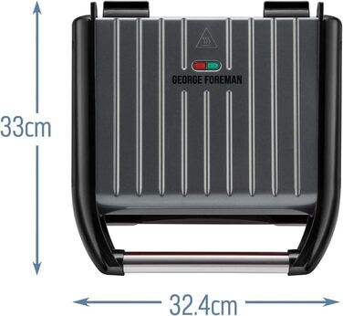 George Foreman Contact Grill & Panini/Sandwich Maker - 24x17cm - 3 Portions - Steel Red - Reduces Up to 42% Fat
