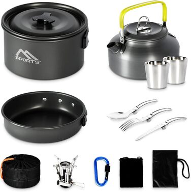 Набір кухонного посуду MSports Camping Kochset Premium для кемпінгу та відпочинку на природі (алюміній, нержавіюча сталь)