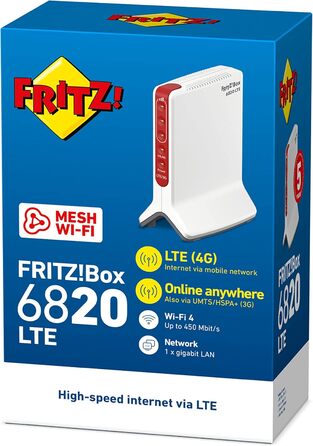 Роутер FRITZ!Box 6820 LTE International: LTE (4G/3G), Wi-Fi N 450 Мбіт/с, Gigabit LAN, для Австрії/Швейцарії