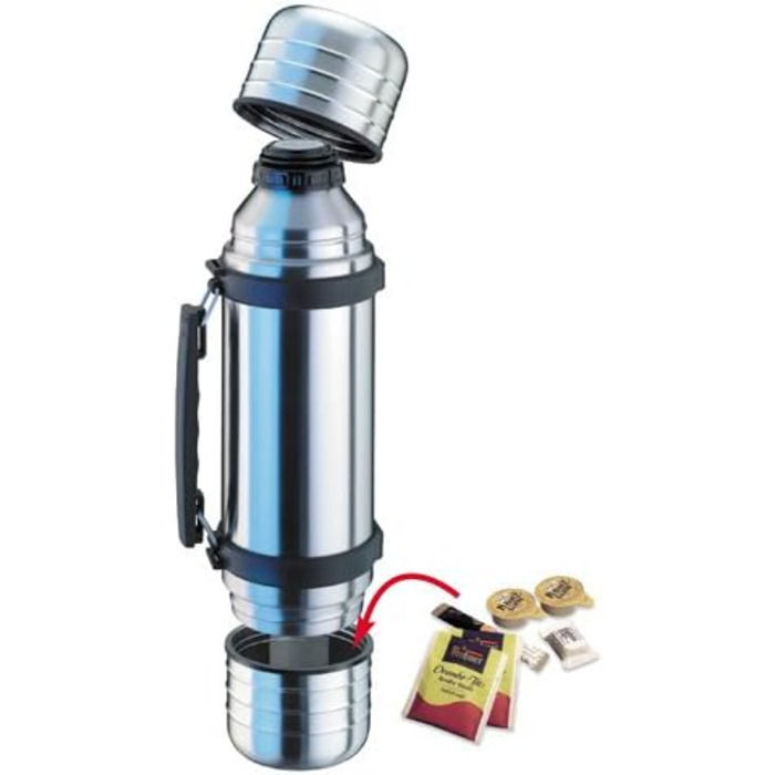 Isosteel Duo Vacuum Insulated Stainless Steel Water Bottle - 1.0L with Quickstop One-Hand Pour & 2 Cups