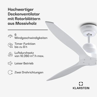 Стельовий вентилятор Klarstein Santa Elena Smart WiFi з пультом, 6 швидкостей, білий, 132 см
