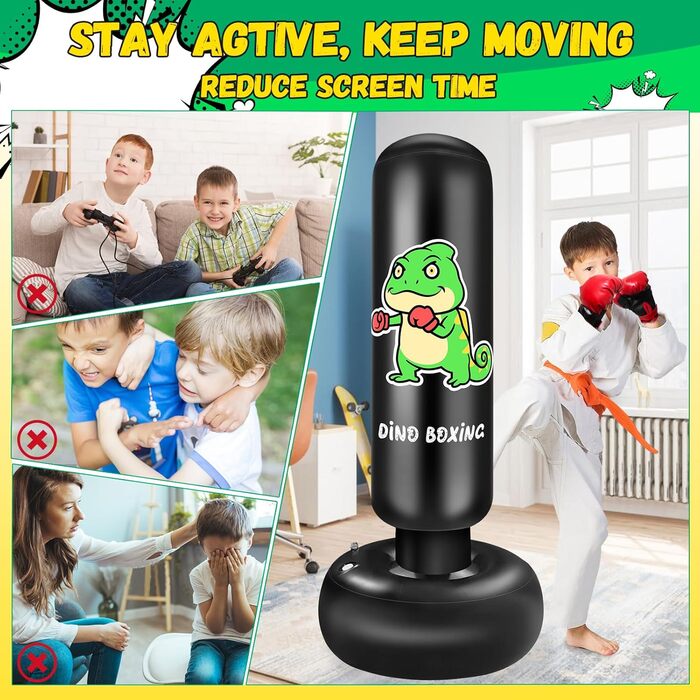 Надувний боксерський мішок для дітей Boxsack Kinder, 165 см, з рукавичками, для карате, тхеквондо, MMA (динозавр)