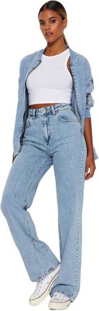 Джинси жіночі Trendyol прямого крою з високою талією, блакитний (44)