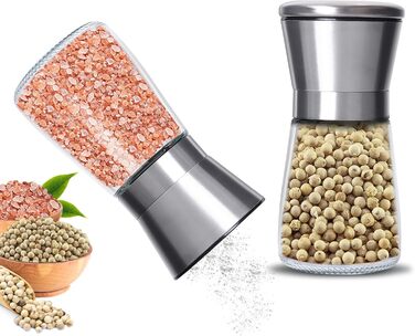 Набір ручних мельниць для солі та перцю 2 шт. з регульованим керамічним жорном, 180 мл