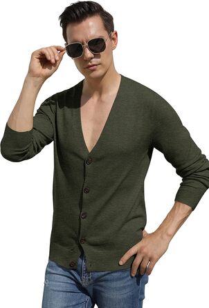 Чоловічий кардиган Hisir з V-подібним вирізом, легкий, елегантний, зимовий, класичний, з ґудзиками (07 Vc, хакі, XL)