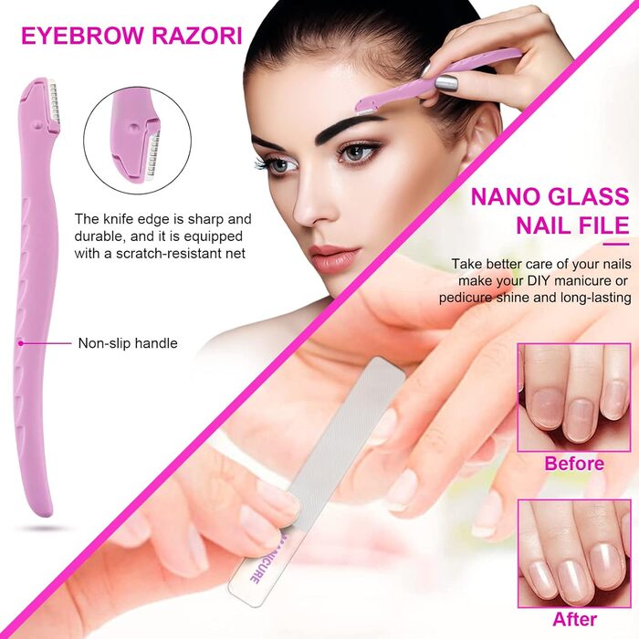 Набір для манікюру та педикюру Leipple - професійний набір інструментів для догляду за нігтями з нержавіючої сталі (18 шт.) з шкіряною косметичкою (рожевий/фіолетовий)