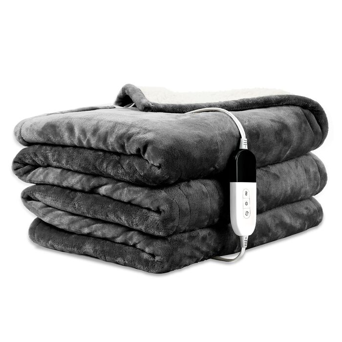 Електрична ковдра COZYTY 150x200 см з таймером та захистом від перегріву, фланель, 6 режимів нагріву, сіра