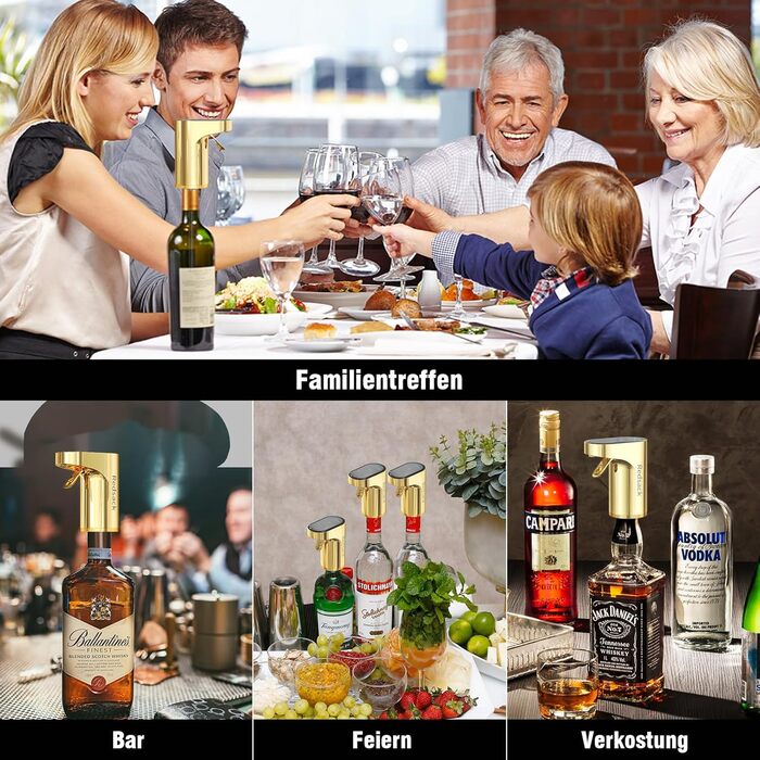 Electric Wine Decanter, Aerator, Dispenser, Pourer, Whisky Liqueur Pump, Funny, Unique, Birthday Gift, Men, Women, Mom, Dad, Boss, Brother, Husband (Gold)