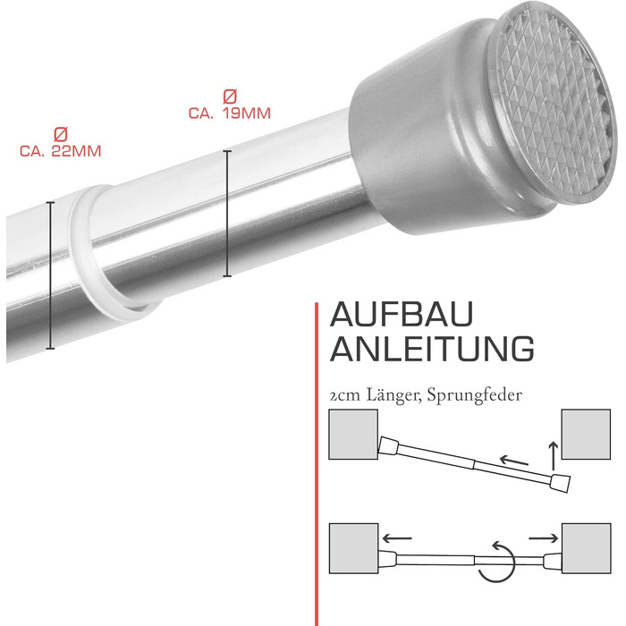 Штанга для душу/завіси без свердління, регульована (115-200 см, срібна)