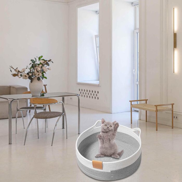 Квіткове ліжко для кота, 40 см, складаний кошик-гніздечко, дихаюче ліжко для домашніх тварин, стійке до подряпин, універсальне ліжко для кошенят, світло-сірий колір
