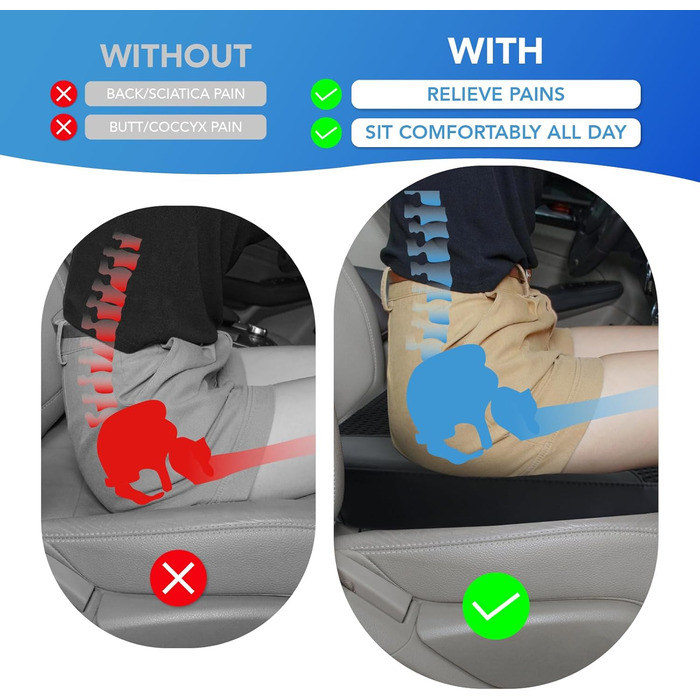 Автомобільне сидіння з Memory Foam для полегшення болю в куприку та попереку. Підходить для авто, вантажівки, офісу, інвалідного візка. Чорний колір.