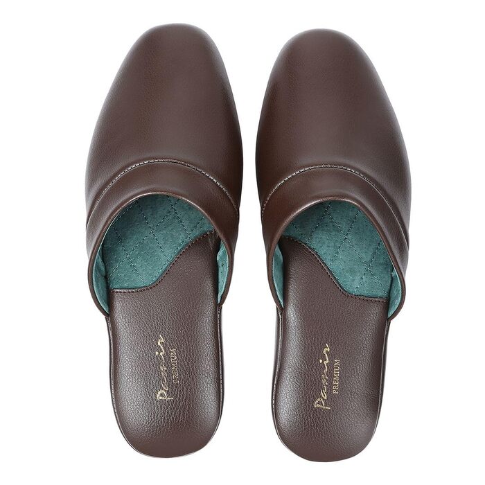 Чоловічі домашні тапочки Pamir з натуральної шкіри та піною з пам'яті (46 EU, широкі, коричневі)