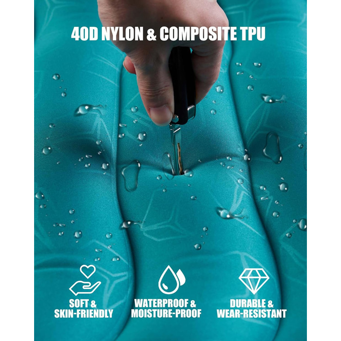 Надувний килимок для кемпінгу - самонадувний, товстий, з подушкою, для рюкзаків, трекінгу, подорожей - блакитний