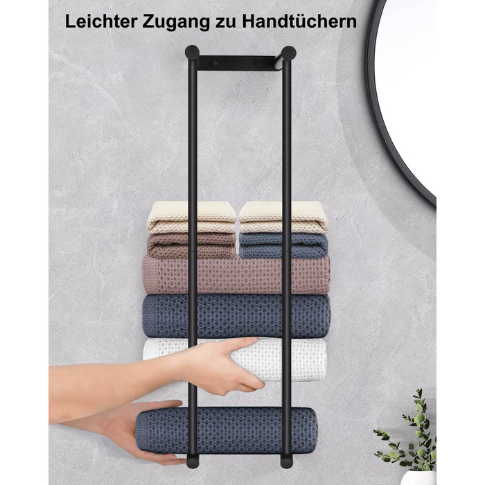 Настінна сушарка для рушників LIVEHITOP без свердління, 75 см, чорний, нержавіюча сталь, велика місткість
