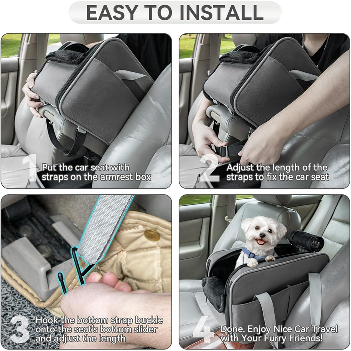 PETSFIT Автокрісло для собак та котів, середньорозмірне, сіре, до 4.5 кг, з безпечним ременем та кишенями