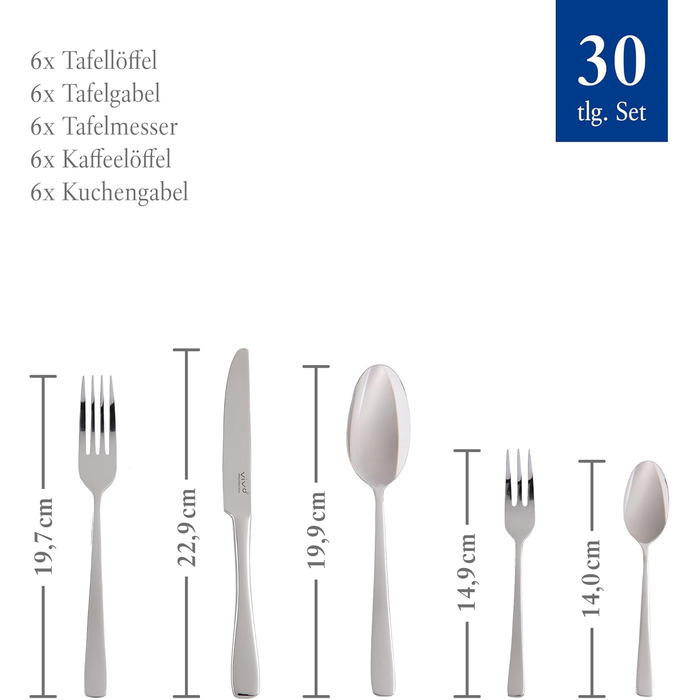 vivo by Villeroy & Boch Group - Voice Basic Cutlery Set, 30-piece, for up to 6 people, stainless steel, rust-proof, dishwasher-safe