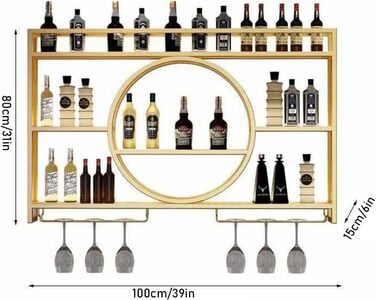 Настінна вітрина для вина, металева, 100x15x80 см, золота - для дому, ресторану, бару