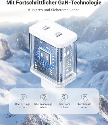 Мережевий зарядний пристрій ZKAPOR з USB-C, 4 порти, 45W, білий. Підходить для iPhone 16/15/14, Samsung Galaxy, Huawei, iPad.