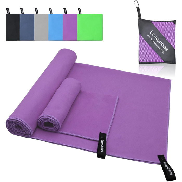 Набір рушників Leeyunbee з мікрофібри (2 шт.) - 160x80 см + 80x40 см, швидковисихаючі, для спорту, подорожей, пляжу (фіолетовий)