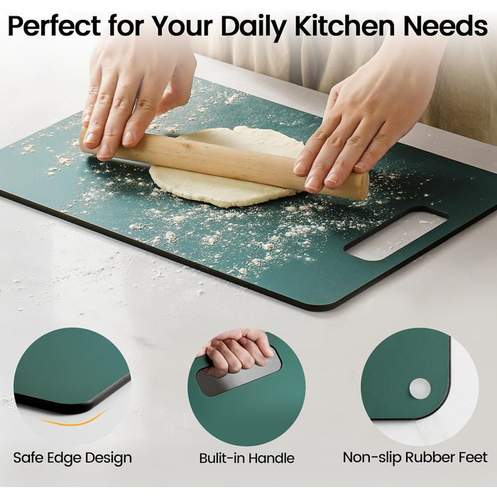 Набір дерев'яних обробних дощок 2 шт., стійкі до миття в посудомийній машині, високої щільності, нетоксичні, без BPA, з антиковзними ніжками, безпечні для ножів – ідеально для кухні та як подарунок (зелені)
