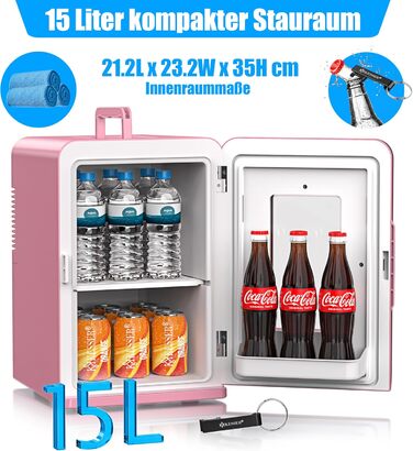 KESSER® Міні холодильник-термобокс 15L 2в1: охолодження та нагрівання, AC/DC, для авто, офісу, дому, кемпінгу (рожевий)