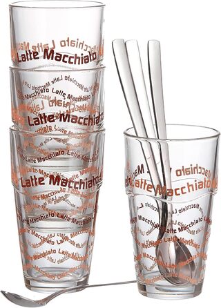 Ritzenhoff & Breker Latte Macchiato Glasses Set, 4 pieces & Cornello Coffee Cup Set, 2-piece, Cream, 300 ml, 2 pieces (1 pack)