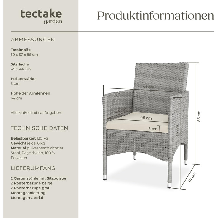 Tectake 2-Piece Rattan Garden Chair Set