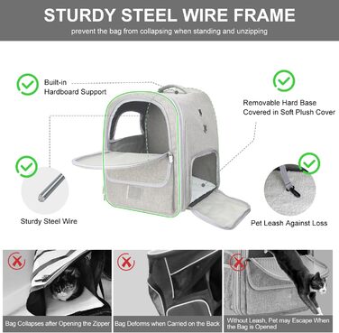 Рюкзак-переноска для котів та собак, дихаючий, сірий | Рюкзак для тварин для подорожей, прогулянок, хандлінгу