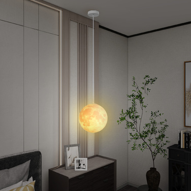 HOMCOM 3D Moon Pendant Lamp Hanging Light with APP Control, Music Moon Lamp Ceiling Lamp with CCT and RGB Color Changing for Kitchen, Dining Room, Cream White | Aosom