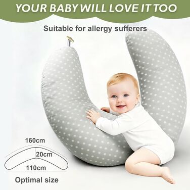 Подушка для вагітних Ezvsevuo Stillkissen XXL - подушка для сну на боці з бавовняним чохлом - сіра