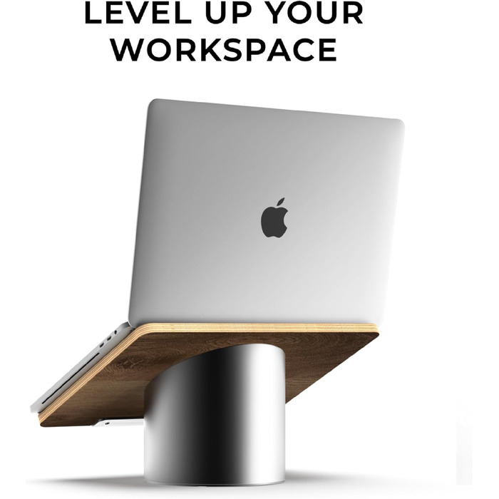 Підставка для ноутбука HumanCentric на стіл, сіра, алюміній, сумісна з MacBook, ергономічна, чорний горіх, дерево