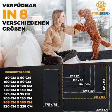 Водонепроникний килимок для собак SympaTierisch - захист дивану та ліжка - антиковзаюча підстилка для собак, великих розмірів, придатний для прання - Чорний, 205 x 160 см