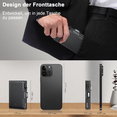 Чоловічий гаманець з відділенням для монет та RFID захистом, Slim Wallet Pop-up, гаманець для 9-11 карт, ID-вікно, відділення для грошей, Smart Wallet для чоловіків (карбон)