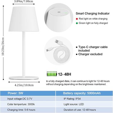 Світлодіодний акумуляторний настільний світильник 26 см, 5000mAh, IP54 (2 шт.) - кемпінговий, для ресторану, спальні, бару