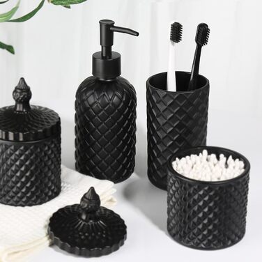 RYTOXILO Набір аксесуарів для ванної кімнати, 4 шт., чорний, з дозатором мила та тримачем для зубних щіток, для ванної, декор, органайзер