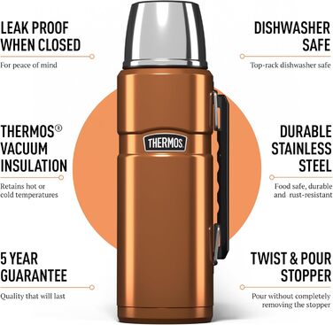 King Stainless Steel Flask with Handle - 1.2L / 1200ml - Brown