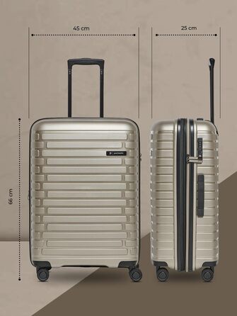 Чемодан на колесах середнього розміру з жорстким корпусом, 66 см, розширюється до 75 літрів, з TSA-замком, з поліпропілену (Collection 04), колір шампань металік