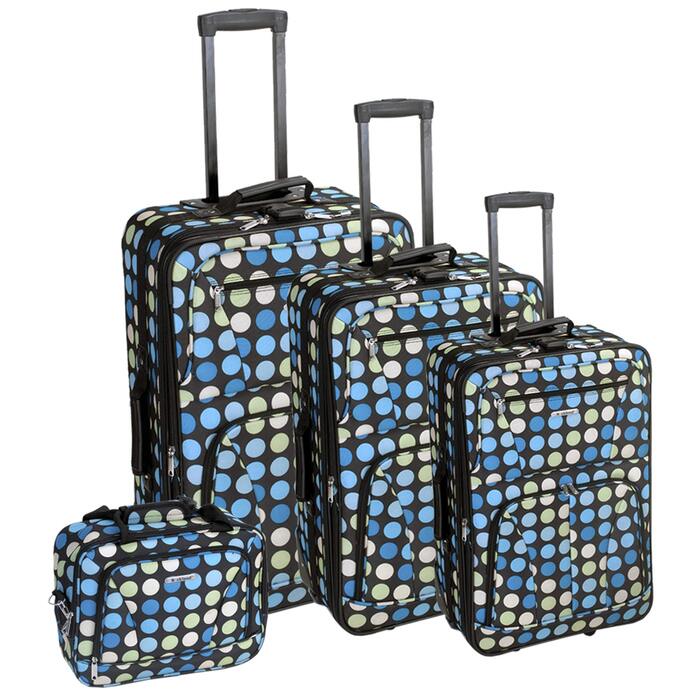 Набір валіз Rockland Polka Softside, 4 шт. (14/19/24/28 дюймів), м'який матеріал, синій принт у горошок